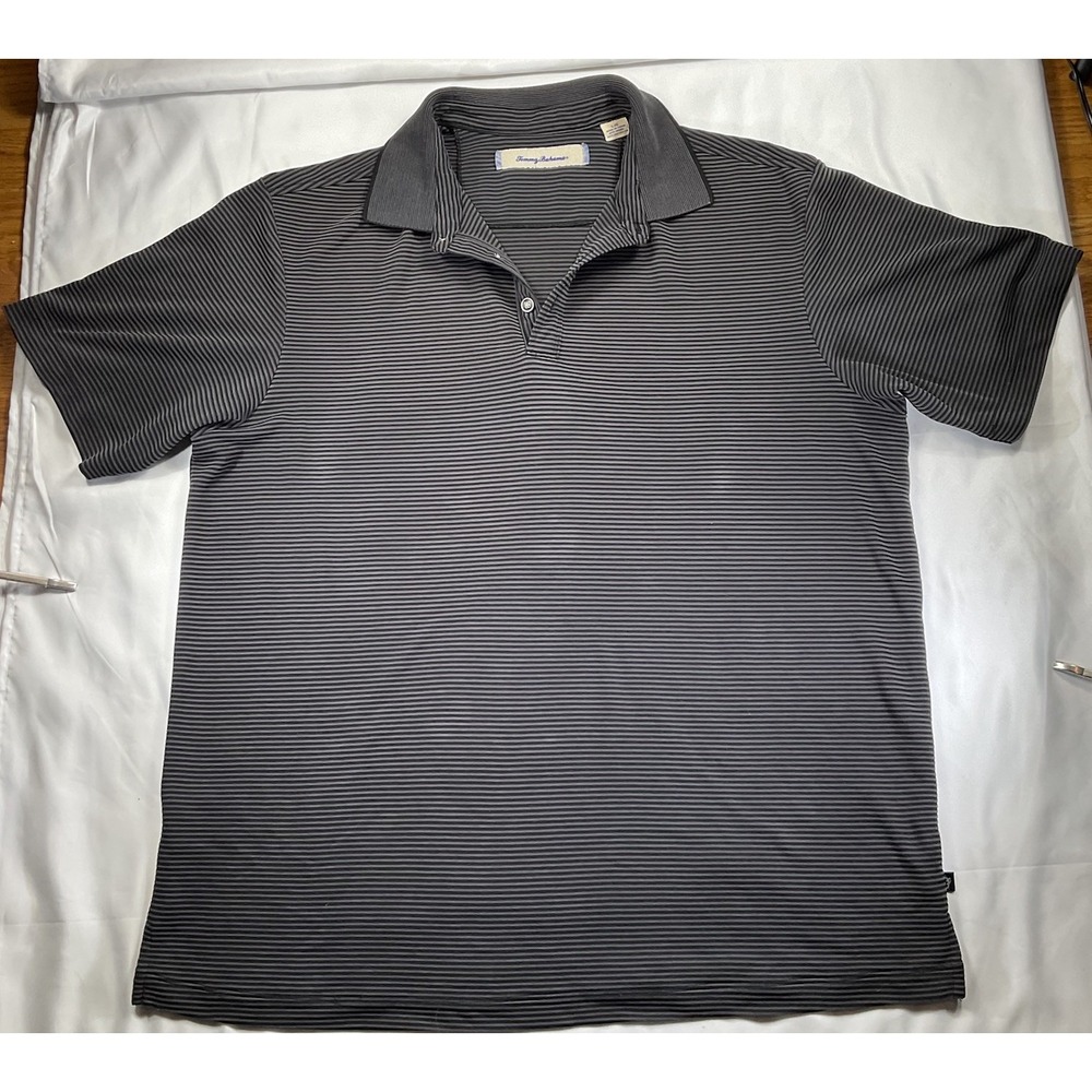 Tommy Bahama Mens L Polo Short Sleeve Striped Modal Polyester Gray Casual 10